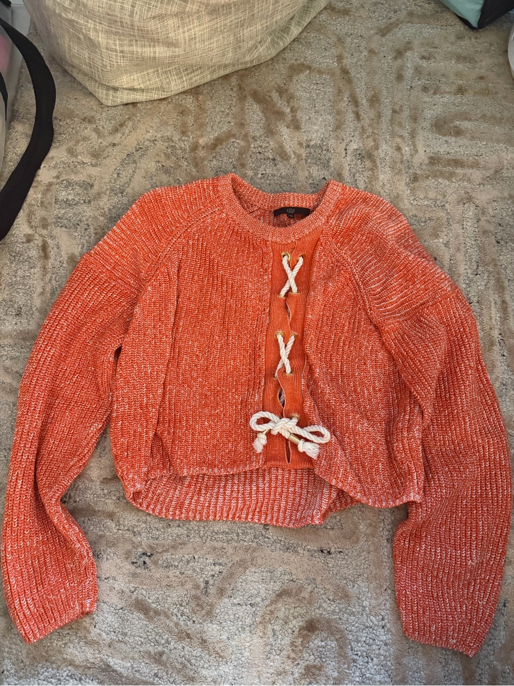 Tibi Orange Lace-Up Cropped Knit Sweater XS